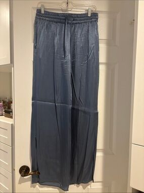 Fate Satin Wide-Leg Pants in Slate Blue